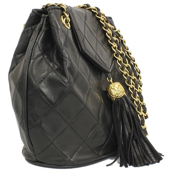 Chanel Chain Shoulder Bag Tassel Matelasse Lambskin Black - Picture 1 of 7